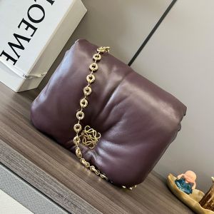 Loewe Puffer Goya In Shiny Nappa Lambskin Burgundy
