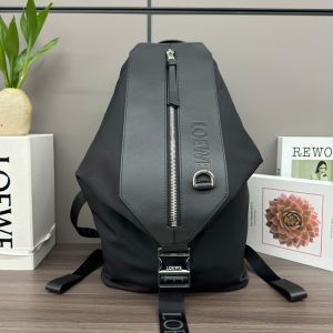 Loewe Small Convertible Backpack In Nylon and Calfskin Black