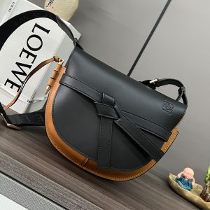 Loewe Small Gate Dual Bag with Jacquard Strap In Soft Calfskin Black/Brown