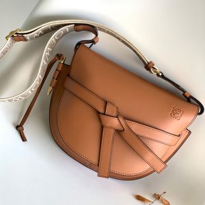 Loewe Small Gate Dual Bag with Jacquard Strap In Soft Calfskin Brown