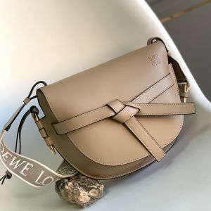 Loewe Small Gate Dual Bag with Jacquard Strap In Soft Calfskin Khaki