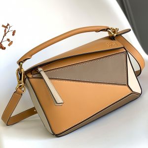 Loewe Small Puzzle Bag In Multicolor Calfskin Taupe/Brown/Beige