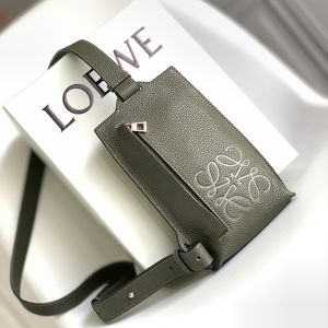 Loewe Vertical T Pocket In Soft Grained Calfskin Olive