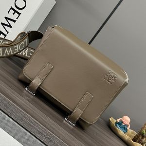 Loewe XS Military Messenger Bag with Jacquard Strap In Supple Smooth Calfskin Khaki