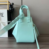 Loewe Compact Hammock Bag with Jacquard Strap In Satin Calfskin Light Blue