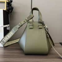 Loewe Compact Hammock Bag with Jacquard Strap In Satin Calfskin Olive