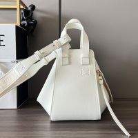 Loewe Compact Hammock Bag with Jacquard Strap In Satin Calfskin White