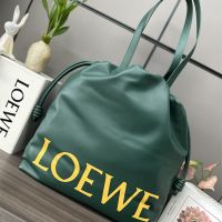 Loewe Flamenco Logo Tote In Nappa Calfskin Green