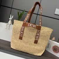 Loewe Fold Shopper In Raffia Beige/Brown