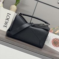 Loewe Large Puzzle Bag In Deerskin Black