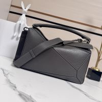 Loewe Large Puzzle Bag In Deerskin Grey