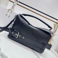 Loewe Large Puzzle Biker Bag In Shiny Calfskin Black