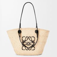 Loewe Medium Anagram Basket Bag In Iraca Palm and Calfskin Beige/Black