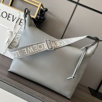 Loewe Medium Cubi Crossbody Bag with Jacquard Strap In Supple Smooth Calfskin Grey