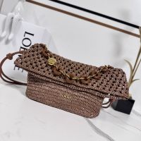 Loewe Medium Ola Bag In Raffia and Calfskin Brown