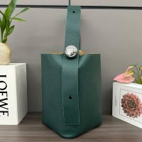 Loewe Medium Pebble Bucket Bag In Deerskin Olive