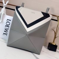 Loewe Medium Puzzle Fold Tote In Nappa Calfskin Grey/Apricot
