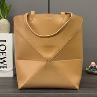 Loewe Medium Puzzle Fold Tote In Shiny Calfskin Brown