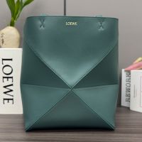 Loewe Medium Puzzle Fold Tote In Shiny Calfskin Green