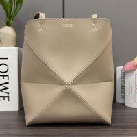 Loewe Medium Puzzle Fold Tote In Shiny Calfskin Sand