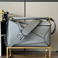 Loewe Medium Puzzle Bag In Soft Grained Calfskin Grey