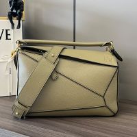 Loewe Medium Puzzle Bag In Soft Grained Calfskin Moss Green