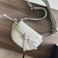 Loewe Mini Gate Dual Bag with Jacquard Strap In Soft Calfskin Grey