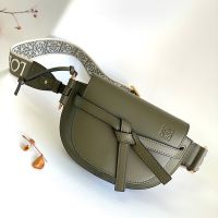 Loewe Mini Gate Dual Bag with Jacquard Strap In Soft Calfskin Olive