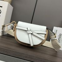 Loewe Mini Gate Dual Bag with Jacquard Strap In Soft Calfskin White/Apricot