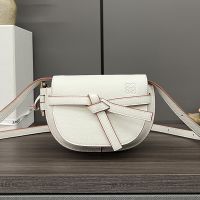 Loewe Mini Gate Dual Bag In Pebble Grain Calfskin White