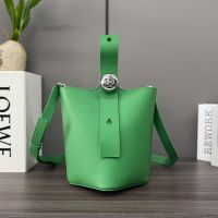 Loewe Mini Pebble Bucket Bag In Soft Grained Calfskin Green