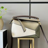 Loewe Mini Puzzle Edge Bag In Multicolor Calfskin Moss Green/Beige/Olive