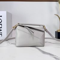 Loewe Mini Puzzle Edge Bag In Soft Grained Calfskin Light Grey