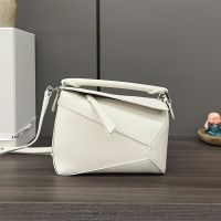 Loewe Mini Puzzle Edge Bag In Soft Grained Calfskin White