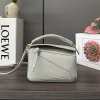 Loewe Mini Puzzle Bag with Woven Handle In Smooth Calfskin Grey
