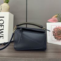 Loewe Mini Puzzle Bag with Woven Handle In Smooth Calfskin Navy Blue