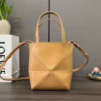 Loewe Mini Puzzle Fold Tote In Shiny Calfskin Brown