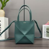 Loewe Mini Puzzle Fold Tote In Shiny Calfskin Green