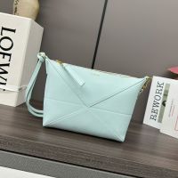 Loewe Puzzle Fold Pouch In Shiny Nappa Calfskin Light Blue