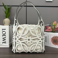 Loewe Small Anagram Cut-Out Tote In Box Calfskin White
