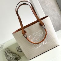 Loewe Small Anagram Tote In Jacquard and Calfskin Beige/Brown