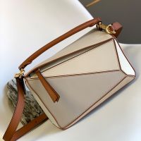 Loewe Small Puzzle Bag In Multicolor Calfskin Apricot/Grey/White