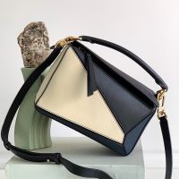 Loewe Small Puzzle Bag In Multicolor Calfskin Black/Beige/Navy Blue