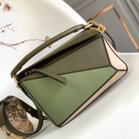 Loewe Small Puzzle Bag In Multicolor Calfskin Olive/green/Apricot