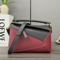Loewe Small Puzzle Edge Bag In Classic Calfskin Burgundy/Chocolate
