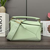 Loewe Small Puzzle Bag with Jacquard Strap In Satin Calfskin Light Green