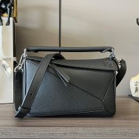 Loewe Small Puzzle Bag In Soft Grained Calfskin Black/Silver