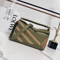 Loewe Small Puzzle Bag In Classic Calfskin And Suede Olive/Brown