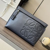 Loewe T Pouch In Grained Calfskin Navy Blue