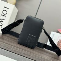 Loewe Vertical Crossbody Pocket with Jacquard Strap In Satin Calfskin Black